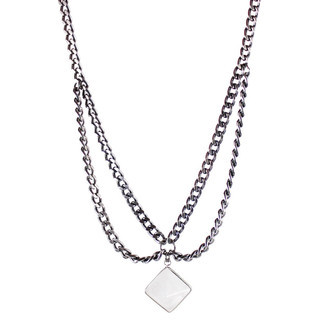 Colar Choker Pirâmide Quartzo Rosa Correntes Grafite