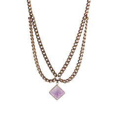 Colar Choker Pirâmide Ametista Correntes Bronze