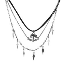 Colar Triplo Choker Elefante Medalhas Grafite