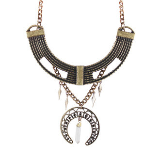 Maxi Colar Barra Curvada Lua Crescente Quartzo Bronze