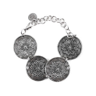 Pulseira Medalha Flor Prateado