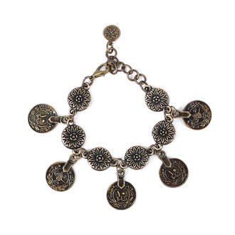 Pulseira Medalha Flor Moedas Bronze