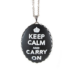 Colar Camafeu Keep Calm and Carry On Grande Preto