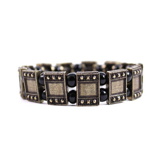 Pulseira Retângulo Bolinhas Pretas Bronze