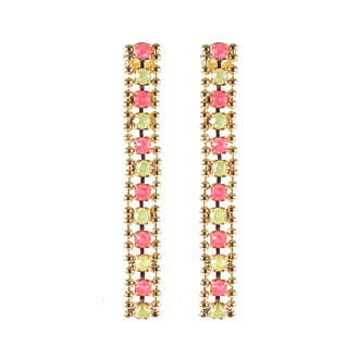 Brinco Strass Rosa e Amarelo Neon Folheado