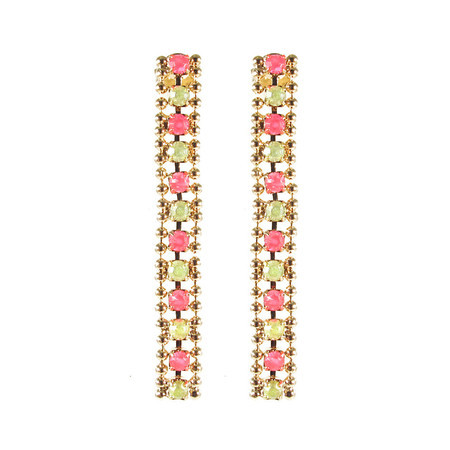 Brinco Strass Rosa e Amarelo Neon Folheado