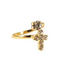 Anel Falange Crucifixo e Pedrinha Dourado