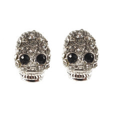 Brinco Caveira Strass Prateado
