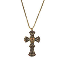Colar Crucifixo Pedra Marrom