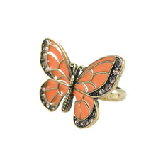 Anel Borboleta Laranja e Bronze