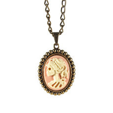 Colar Camafeu Caveira Rosa Pequena Bronze
