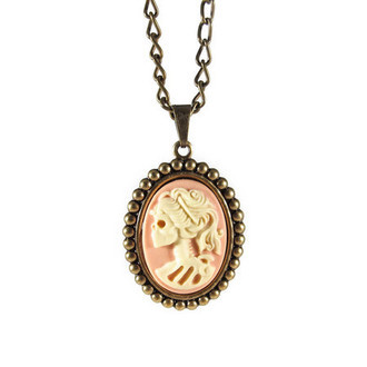 Colar Camafeu Caveira Rosa Pequena Bronze
