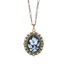 Colar Camafeu Flor Azul Bronze