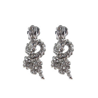 Brinco Serpente Strass Prateado