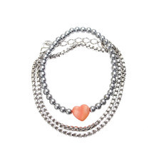 Pulseira Conjunto Coração Bolinhas Prateado