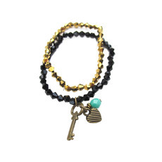 Pulseira Conjunto Chave Coração Cristais