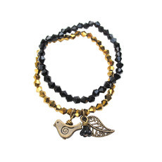 Pulseira Conjunto Pássaro Folha Cristais