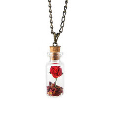Colar Garrafa Rosa Aberta Vermelha Bronze