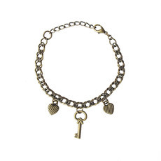 Pulseira Chave e Corações Bronze
