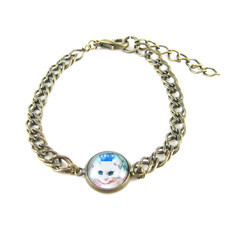 Pulseira Fina Gato com Coroa Bronze