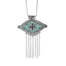 Colar Losango Turquesa e Franjas Boho