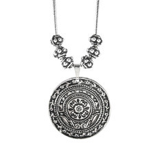 Colar Medalha Contas Boho Prateado