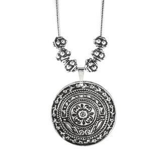 Colar Medalha Contas Boho Prateado