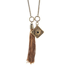 Colar Medalha e Tassel Marrom Bronze Boho