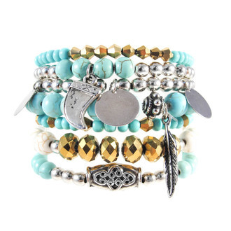 Pulseira Conjunto Turquesa Dourado e Prateado