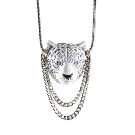 Colar Tigre Branco Franjas Prateado