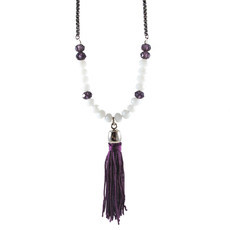 Colar Cristais e Tassel Roxo Grafite