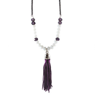 Colar Cristais e Tassel Roxo Grafite