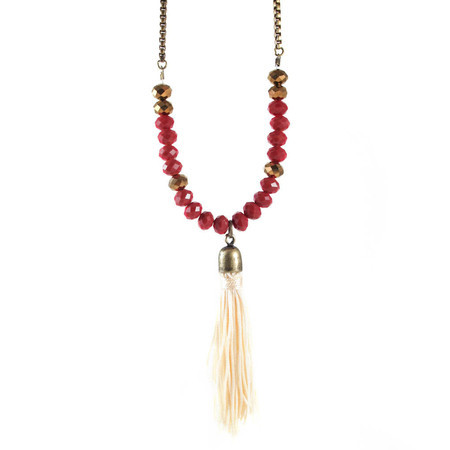 Colar Cristais e Tassel Vermelho Bronze