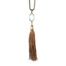 Colar Pedra Oval Tassel Bronze (mais cores)