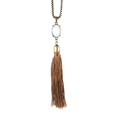 Colar Pedra Oval Tassel Bronze (mais cores)