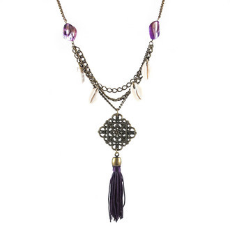 Colar Concha Madrepérola Tassel Roxo Bronze