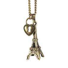 Colar Torre Eiffel Paris e Cadeado Coração Bronze