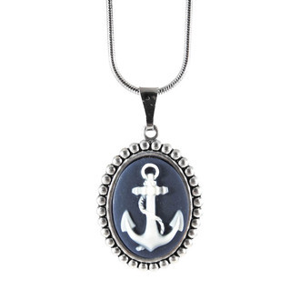 Colar Camafeu Âncora Navy Prateado