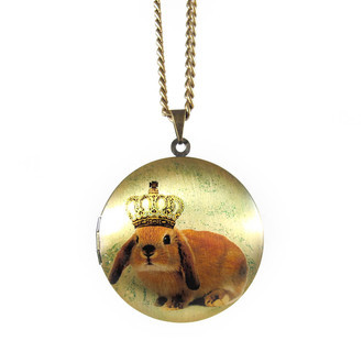 Colar Relicário Coelho de Coroa Bronze