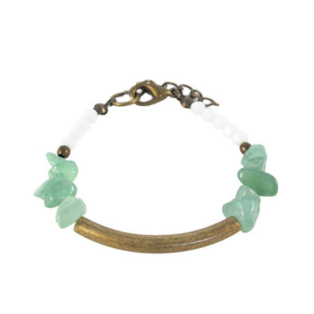 Pulseira Aventurina Cristal Branco Bronze