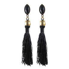 Maxi Brinco Tassel Navete Preto Bronze