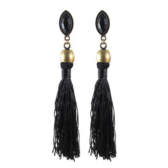 Maxi Brinco Tassel Navete Preto Bronze
