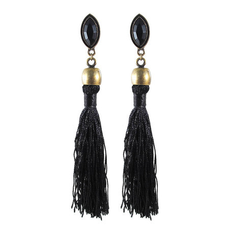 Maxi Brinco Tassel Navete Preto Bronze