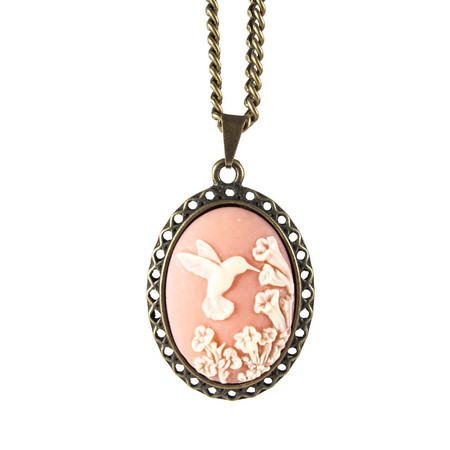 Colar Camafeu Beija-Flor Rosa Bronze