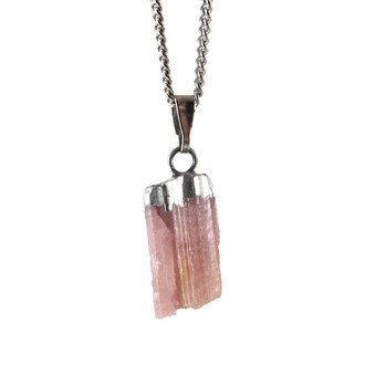 Colar Cristal Turmalina Rosa Pequeno Prateado