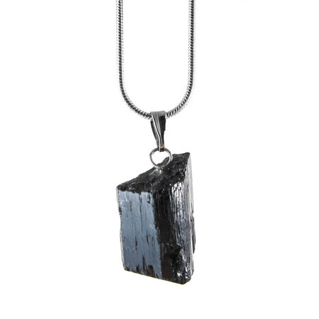 Colar Cristal Turmalina Negra Pequeno Prateado